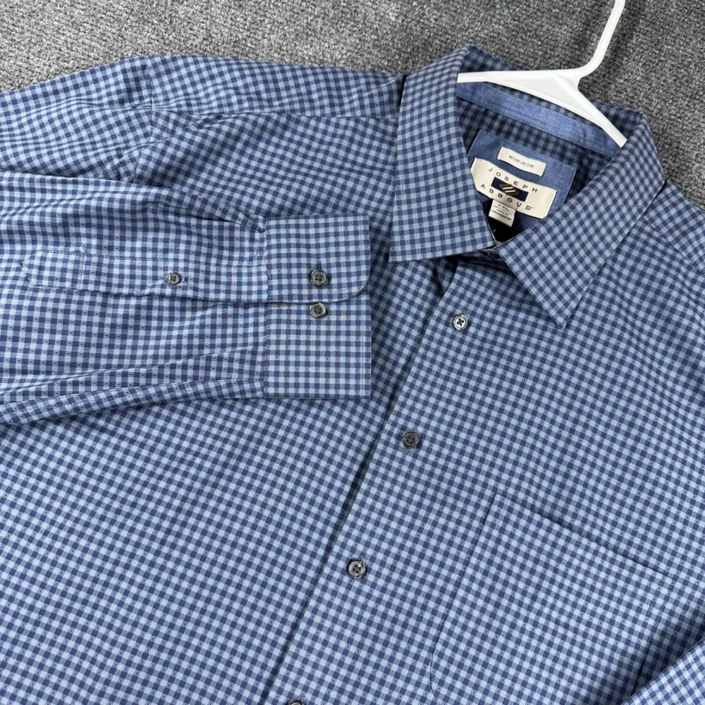 Joseph Abboud Button Down Mens XXL 2XL Blue Gingham Non-Iron Dress Shirt‎ NWT